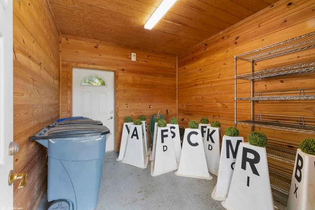 a view of a park with large trees