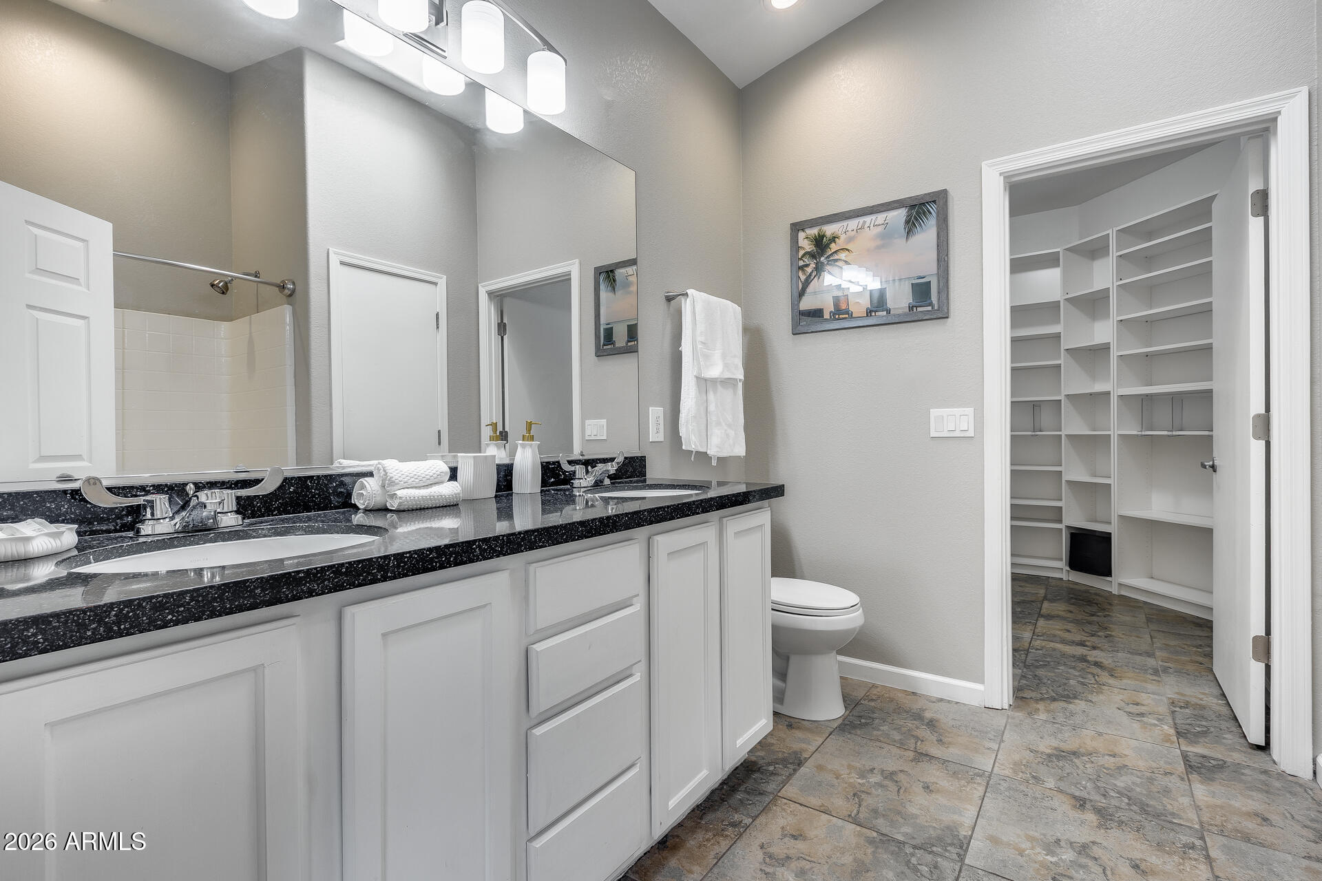 3252 East Fremont Road Phoenix, AZ 85042 - Photo 35 of 45 a bathroom with a toilet a sink and mirror