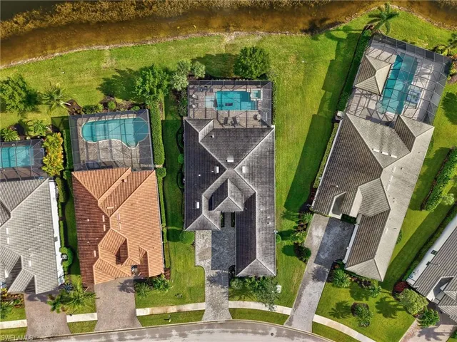 an aerial view of houses with outdoor space