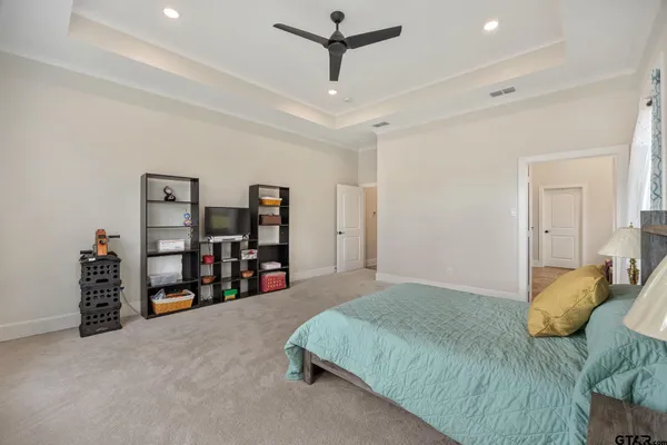 a bedroom with a bed and a walk in closet