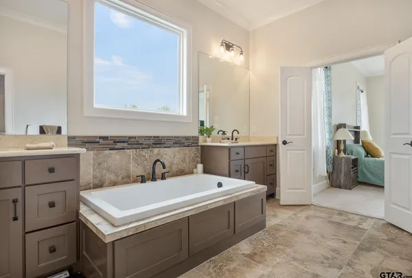 a bathroom with a sink double vanity