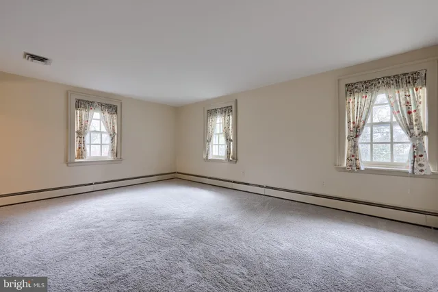 a view of an empty room with windows