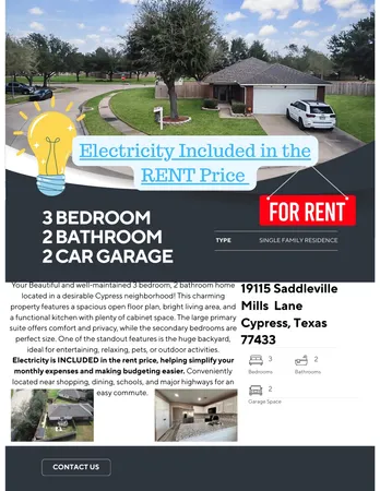 $2,550 | 19115 Saddleville Mills Lane, Cypress, TX 77433