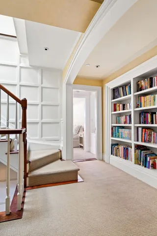 a view of a room with shelves
