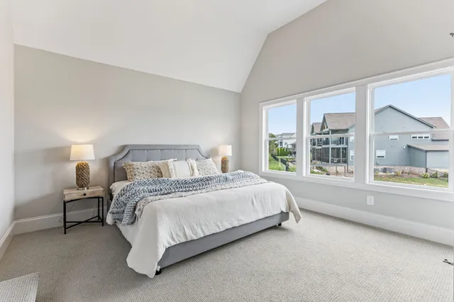 a view of a lake with a yard