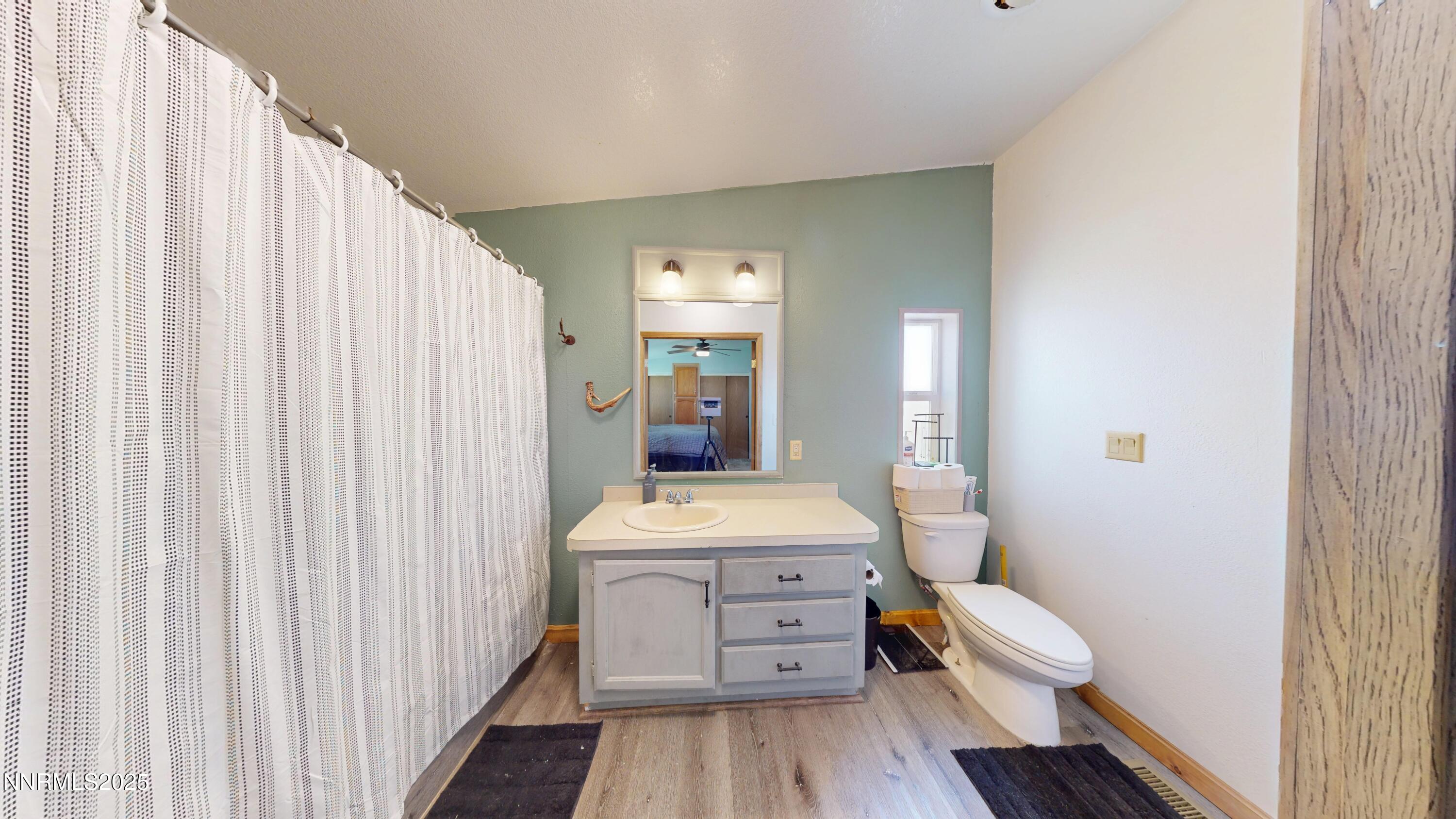 8425 Styles Court Winnemucca, NV 89445 - Photo 16 of 27 a bathroom with a sink a toilet and shower curtain