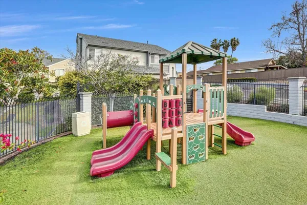 a view of a park with slide