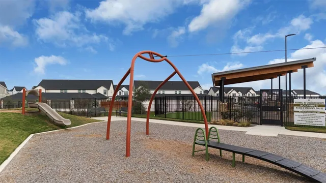a swimming pool with outdoor seating