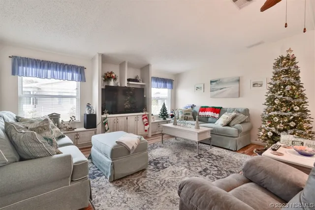 a living room with furniture window and a flat screen tv