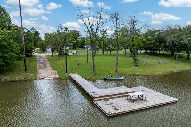 a view of a lake with a park