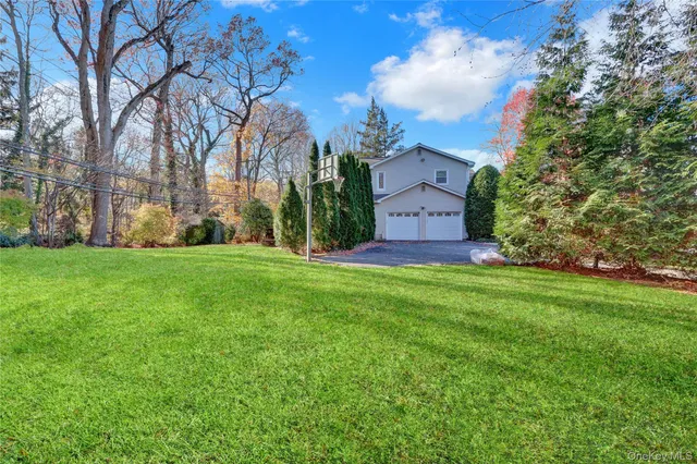 a view of a garden with an trees