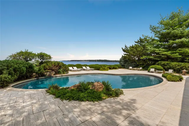 a view of a swimming pool and lake view