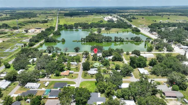 a view of a lake with a city