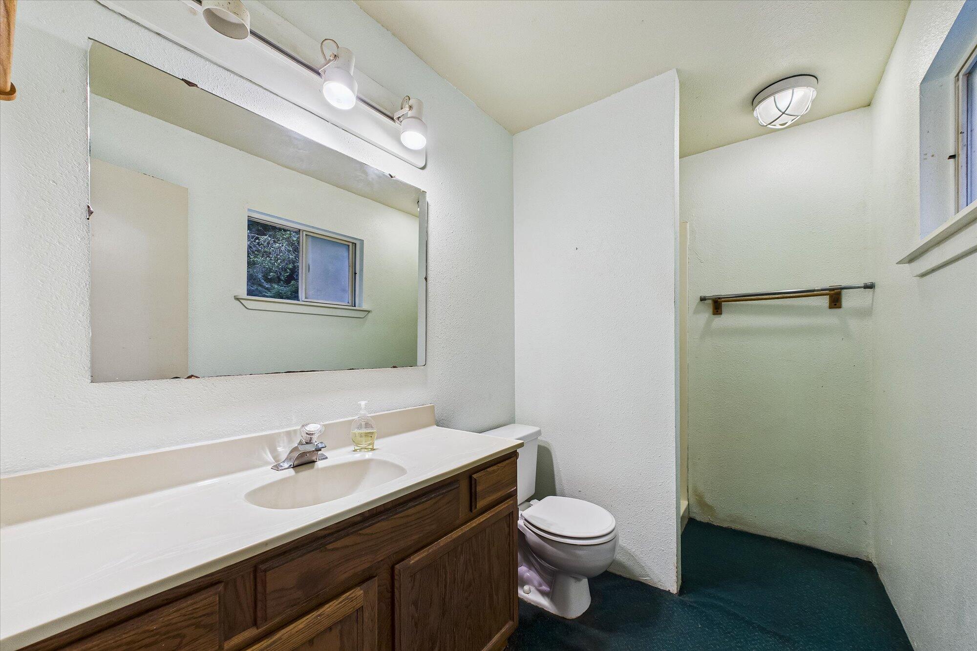 119 Sylva Street Arcata, CA 95521 - Photo 20 of 35 a bathroom with a toilet a sink and mirror