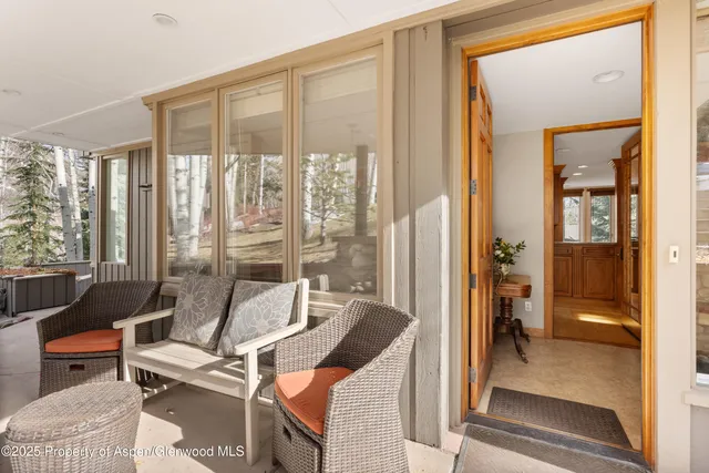 a outdoor space with furniture and a tub