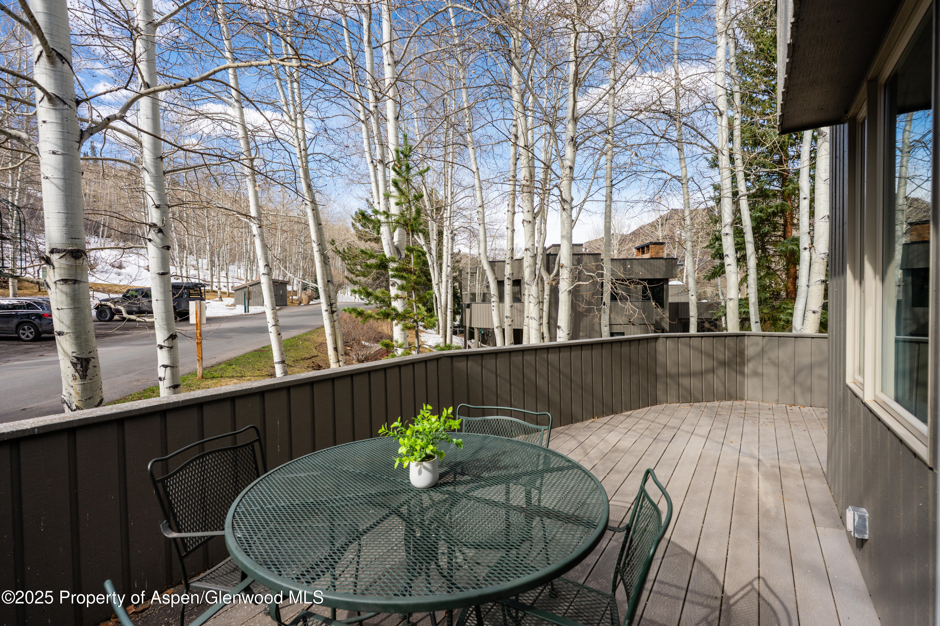 270 Meadow Ranch Road Snowmass Village, CO 81615 - Photo 10 of 17 a roof deck with table and chairs and wooden floor