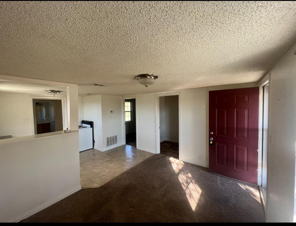 3133 Tbd County Road Lone Oak, TX 75453 - Photo 11 of 21 Entry area with a deep red paneled door, offering carpet flooring, a ceiling-mounted light fixture, and white wall finishes