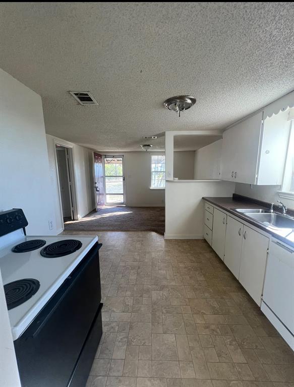 3133 Tbd County Road Lone Oak, TX 75453 - Photo 9 of 21 Functional kitchen featuring white cabinetry, a double basin stainless steel sink, and a black and white electric range