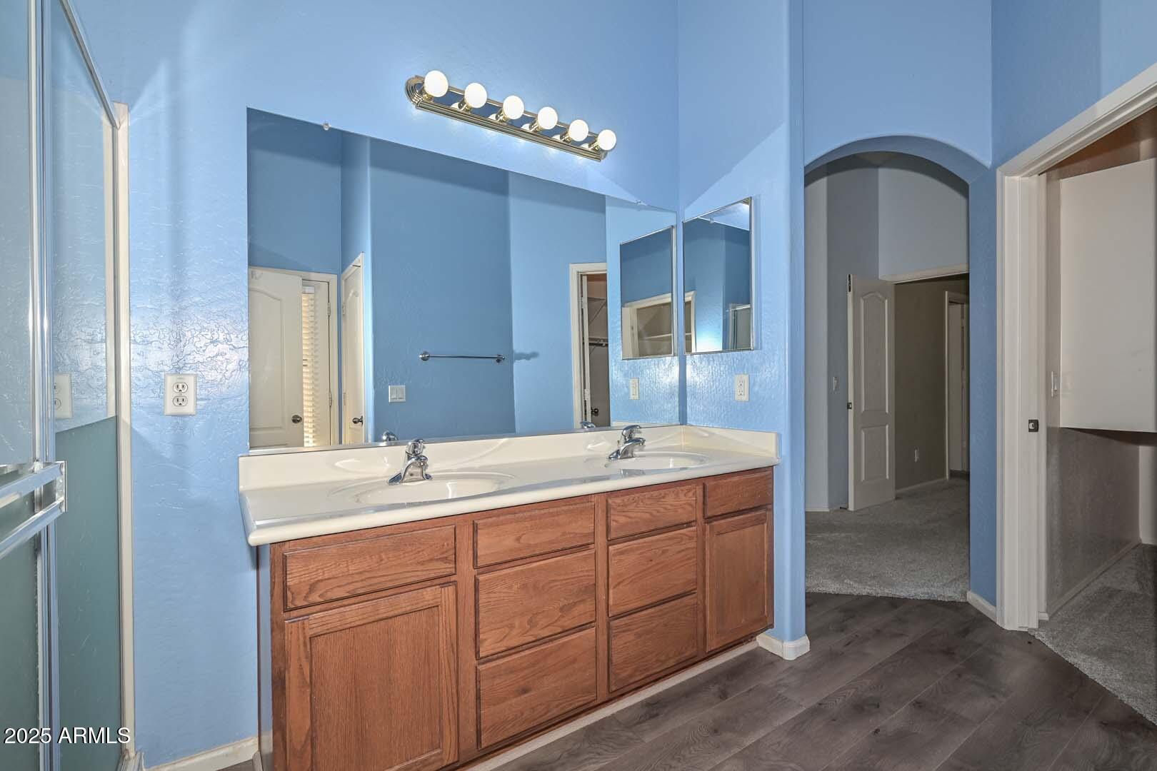 17687 West Charter Oak Road Surprise, AZ 85388 - Photo 29 of 52 a spacious bathroom with a double vanity sink a mirror and a shower