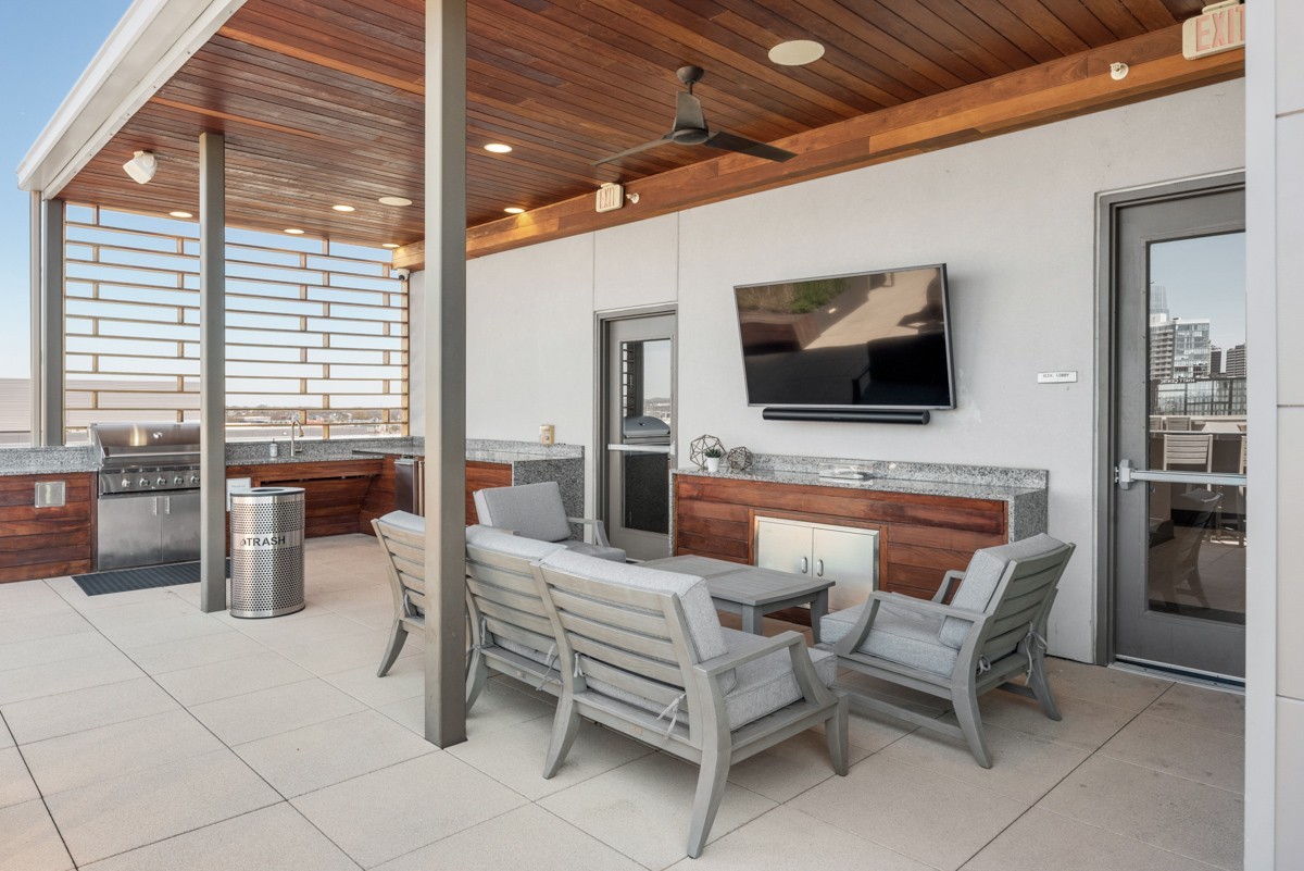 20 Rutledge Street, Unit 407 Nashville, TN 37210 - Photo 45 of 56 a living room with patio furniture and a flat screen tv
