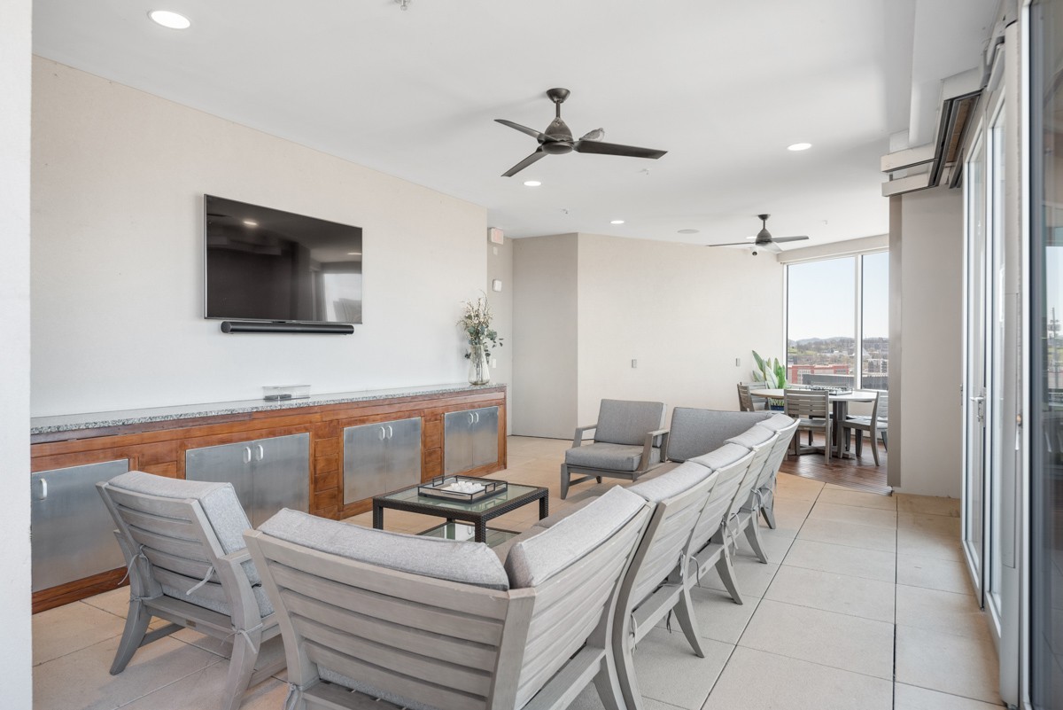 20 Rutledge Street, Unit 407 Nashville, TN 37210 - Photo 46 of 56 a living room with furniture and a flat screen tv