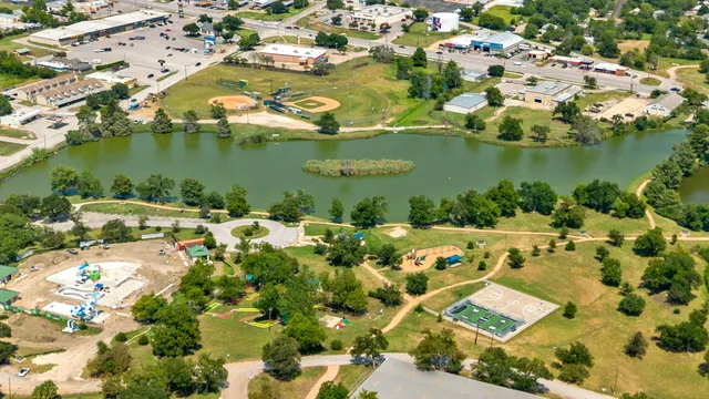an aerial view of residential swimming pool