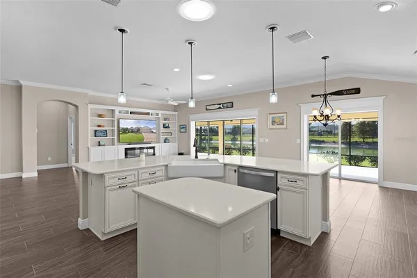 an aerial view of residential houses with outdoor space and river