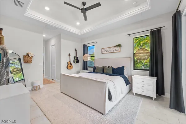 a hallway with kids room with bathroom