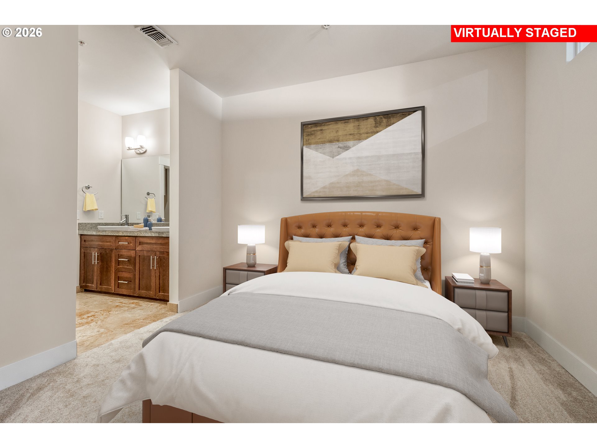 838 Southeast 38th Avenue, Unit 202 Portland, OR 97214 - Photo 18 of 34 a bedroom with a bed and a painting on the wall