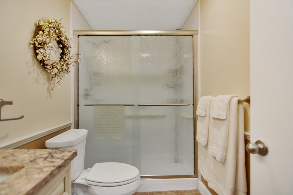 175 Willard Street, Unit 8 Lowell, MA 01850 - Photo 10 of 24 a bathroom with a granite countertop shower and a toilet
