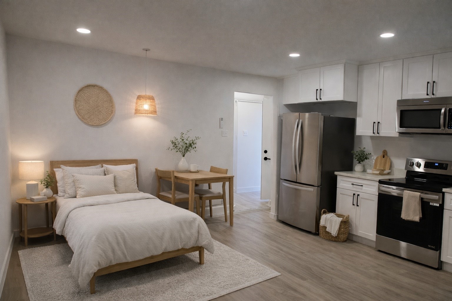 5602 Circlegate Drive, Unit B Spring, TX 77373 - Photo 1 of 8 a bedroom with a bed and a refrigerator