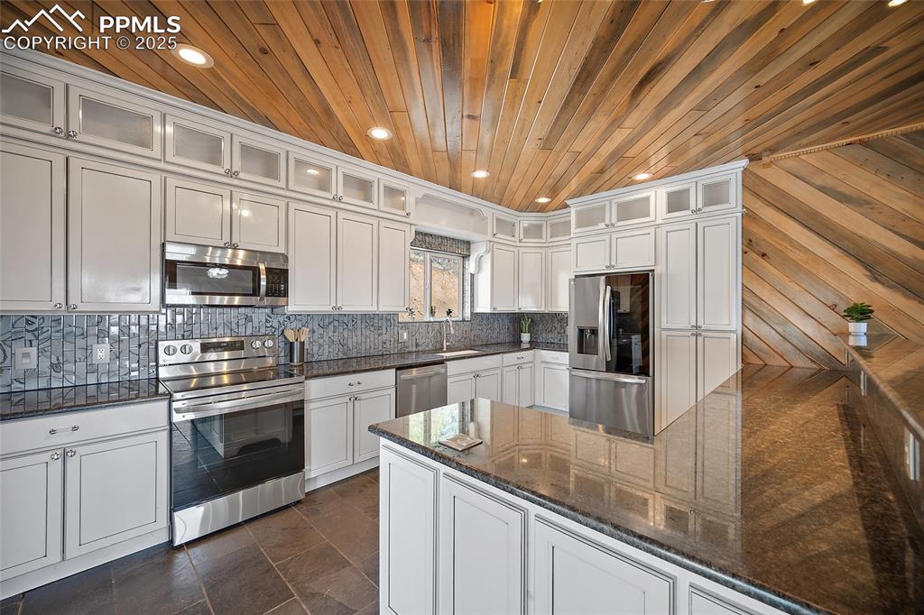 10739 Arnold Lane Rye, CO 81069 - Photo 9 of 50 a kitchen with stainless steel appliances granite countertop a sink a stove and a refrigerator