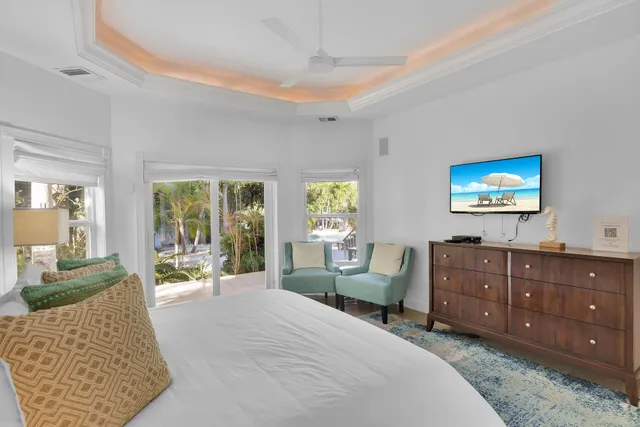 a bedroom with a bed and a dresser in it