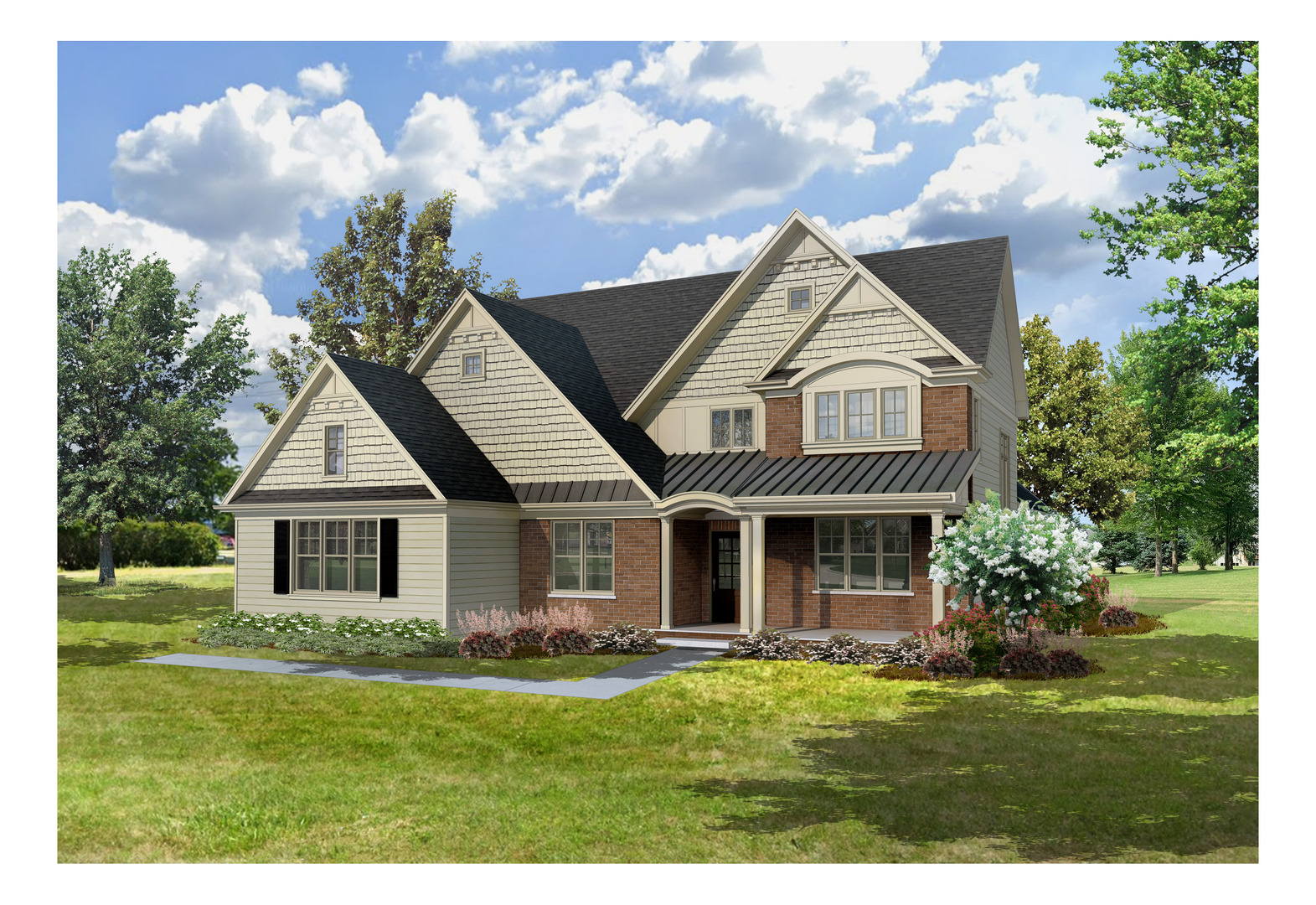 a front view of a house with a garden