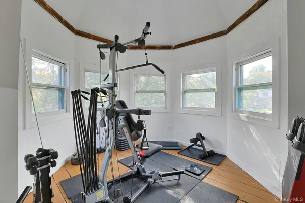 a view of a room with gym equipment