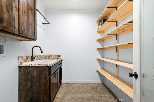 a view of a pathway with a white door