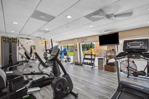 a view of a room with gym equipment