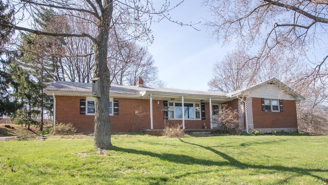 a backyard of a house with yard and tree
