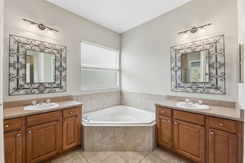 609 Renner Road Port Orange, FL 32127 - Photo 23 of 37 a bathroom with a granite countertop bathtub sink and mirror