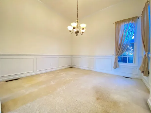 a view of a livingroom with a chandelier