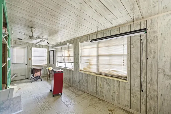a storage room with storage