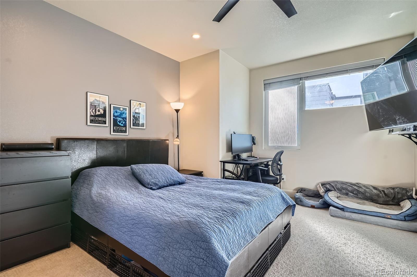 1583 Grove Street, Unit 5 Denver, CO 80204 - Photo 17 of 39 a bedroom with a bed and a flat screen tv