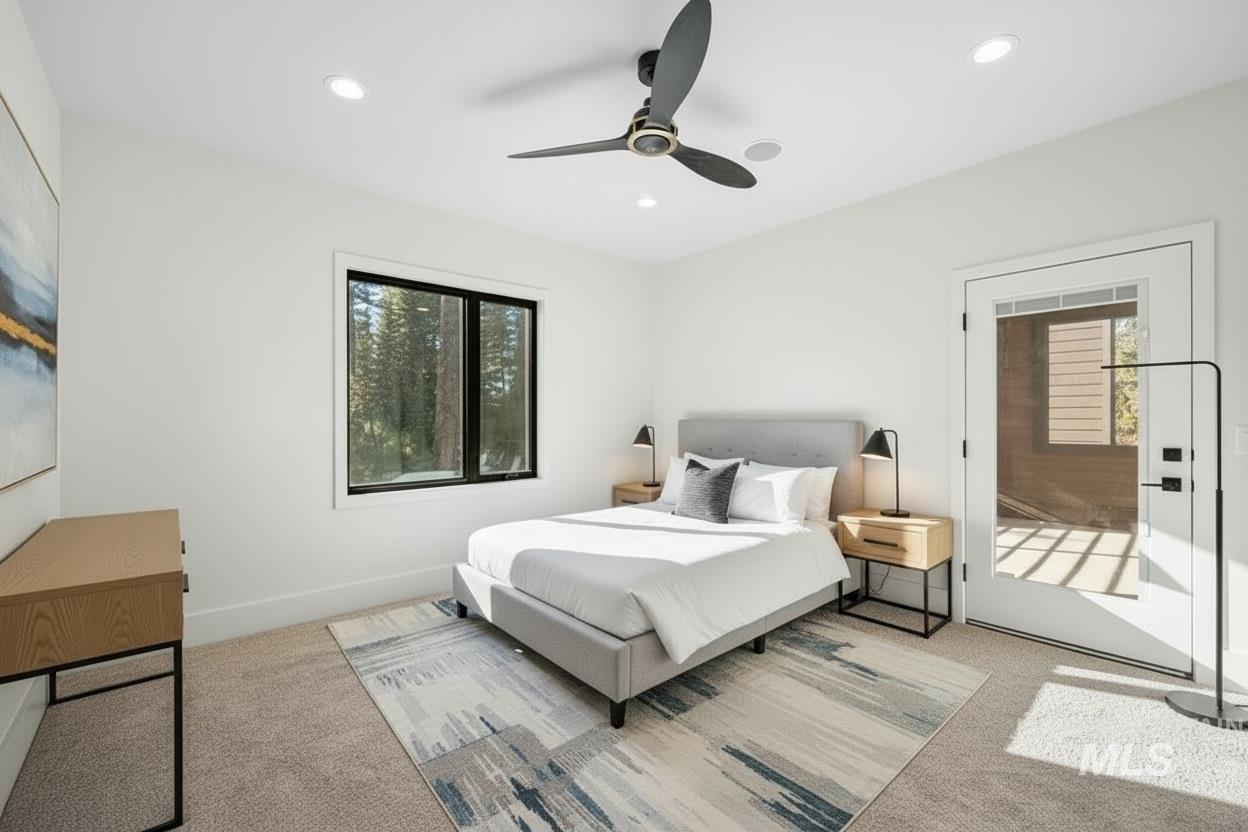 1008 Violet Way McCall, ID 83638 - Photo 25 of 37 Bedroom featuring light carpet, ceiling fan, and recessed lighting