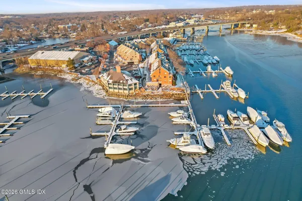 a view of a lake with a city