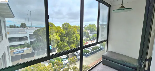 a view of a glass door with a from a window