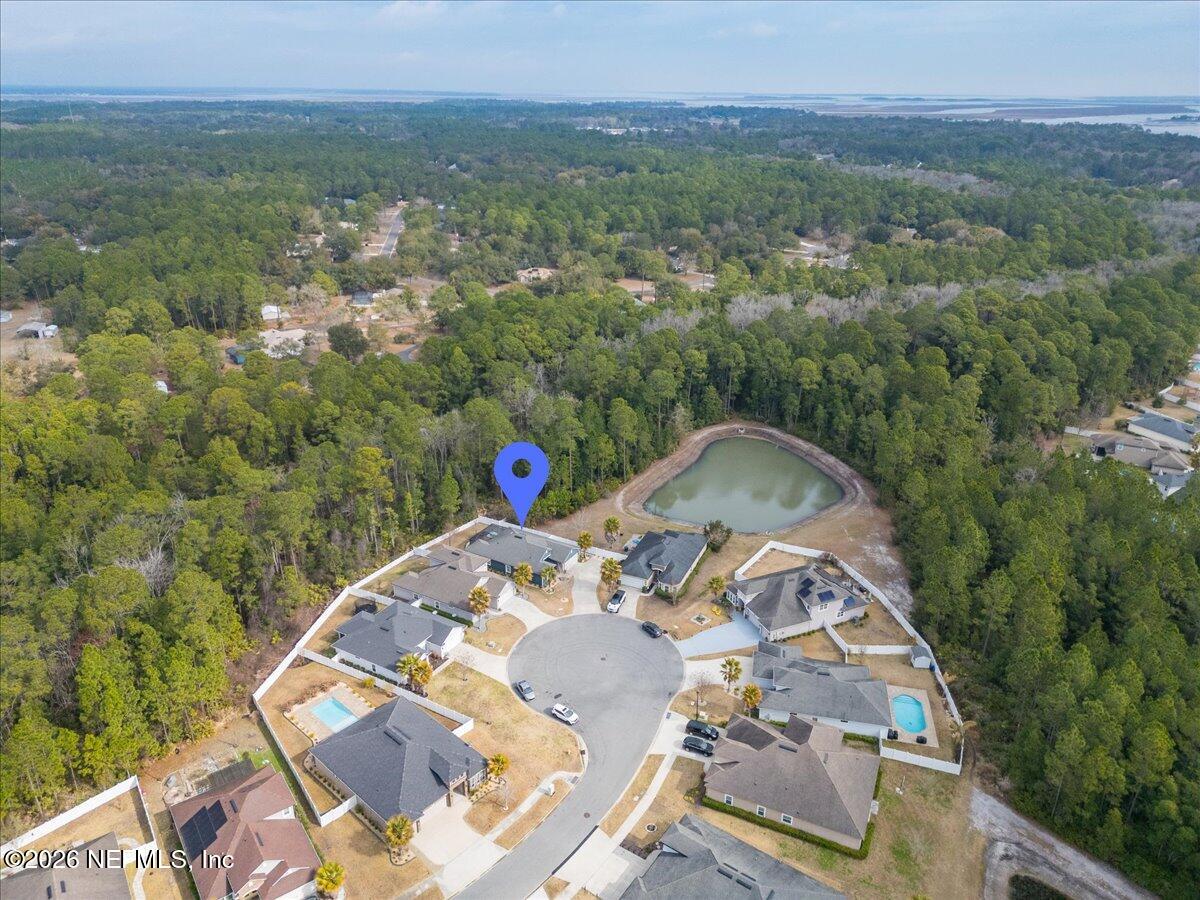 96085 Breezeway Court Yulee, FL 32097 - Photo 56 of 59 an aerial view of a house with a yard and lake view