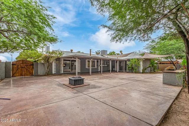 a porch with seating space