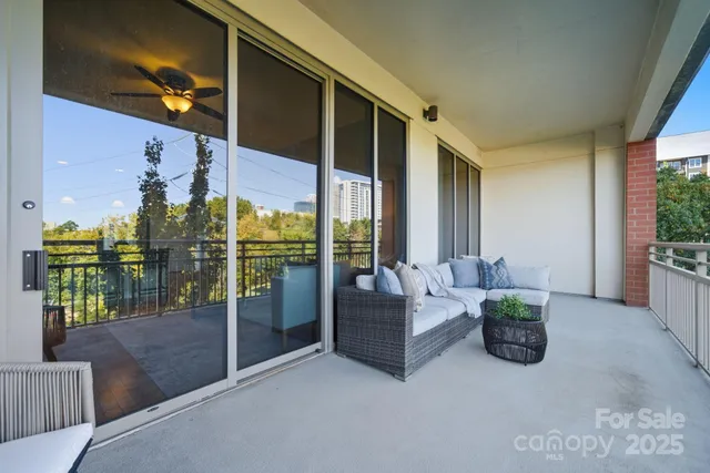 a balcony with furniture