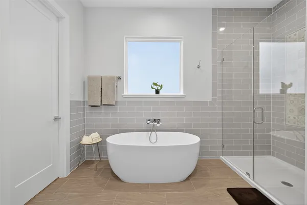 a view of a backyard with plants and a garden