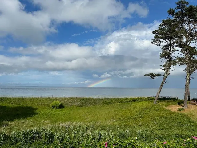 a view of an ocean and a mountain